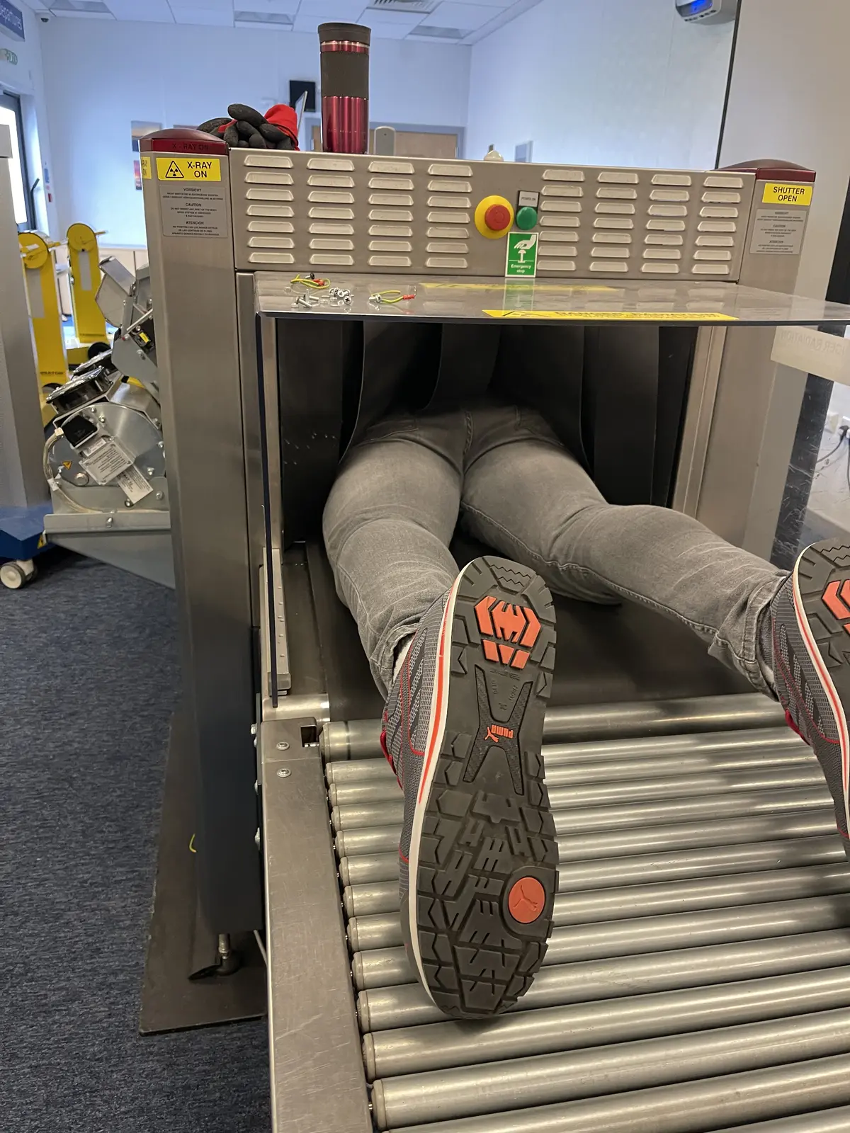 RedteQ engineer inside an X-ray tunnel during maintenance — we go the extra mile