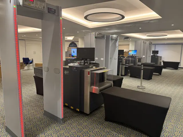 Multi-lane security checkpoint hire in a marquee, installed by RedteQ