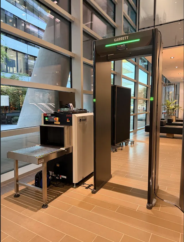 Security screening in a London corporate lobby