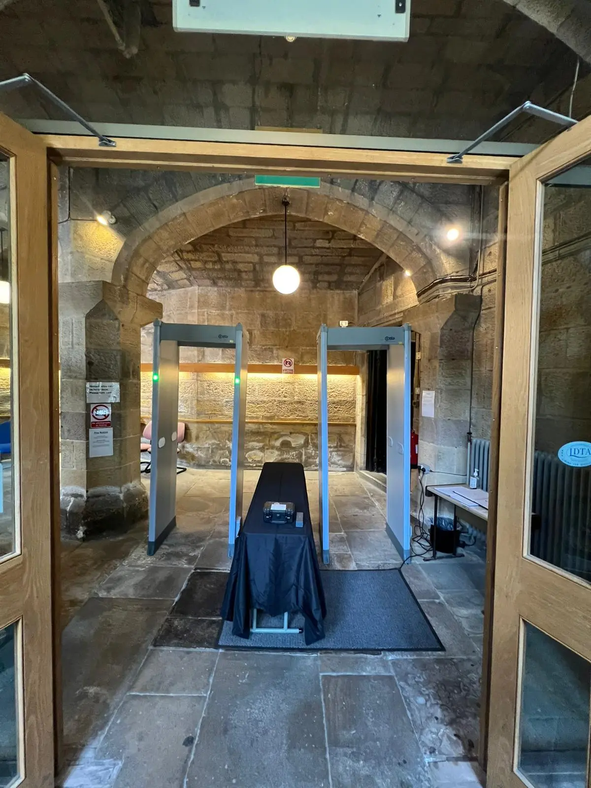 Garrett walk-through metal detector installed inside a heritage building by RedteQ
