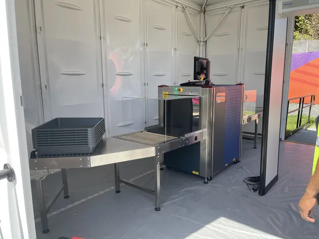 Single X-ray and walk-through metal detector hire lane in an event tent